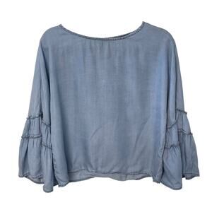 Chelsea and Theodore Blouse Chambray Top Boho Western S Bell Sleeves